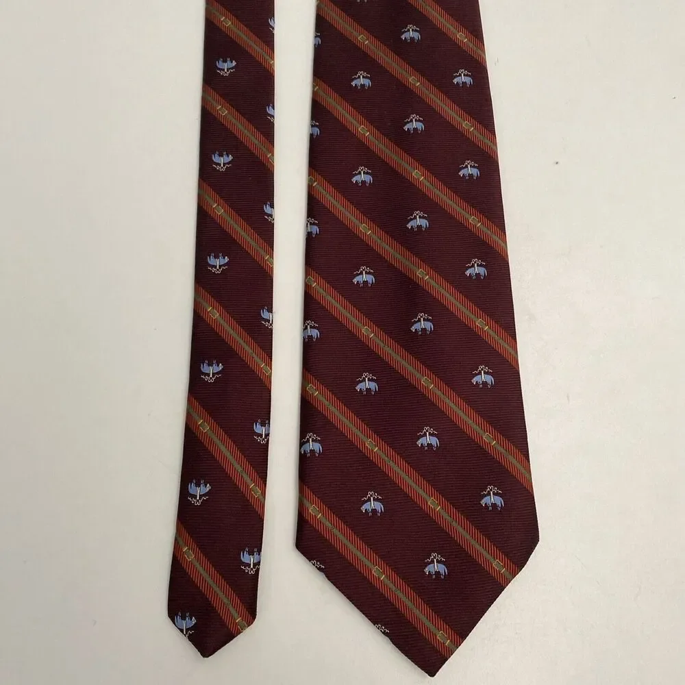 Brooks Brothers Stain Resistant Tie Stripe Burgundy Red Blue Logo Silk 5…